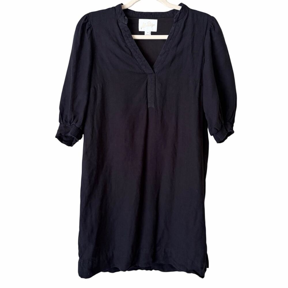 Lilly Pulitzer | Mialeigh Linen Mini Dress Elbow Puff Sleeves Relaxed Black SZ 0 - Picture 4 of 9